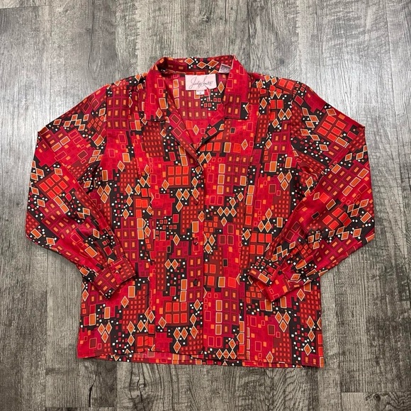 Vintage 70s Jaclyn Smith Patterned Button Shirt Polyester Sz 12 - Picture 1 of 5